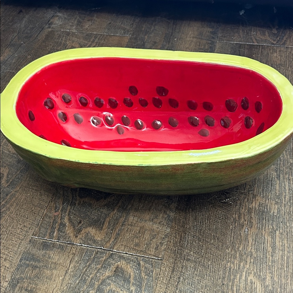 Vintage 1980’s, Ceramic Hand‎ Painted Summer Watermelon Oval Serving Bowl